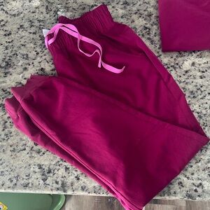 Figs Burgundy Joggers with Pink Accent